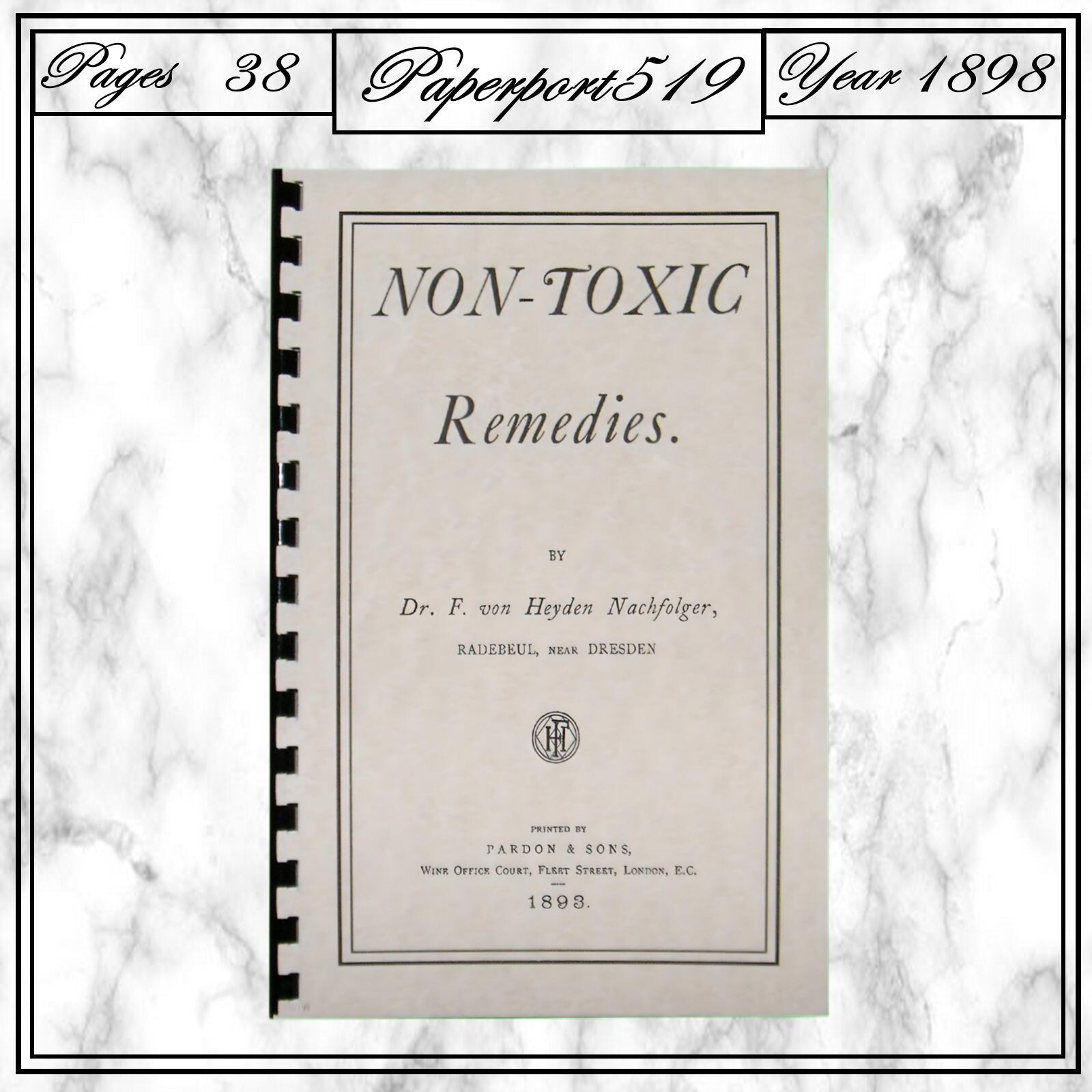 1898 Non Toxic Remedies 38 Pages