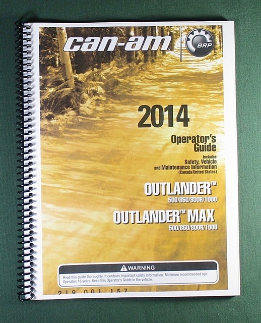 2014 Can-Am Outlander 800R Owner’s Manual: 180 Pages & Protective Covers